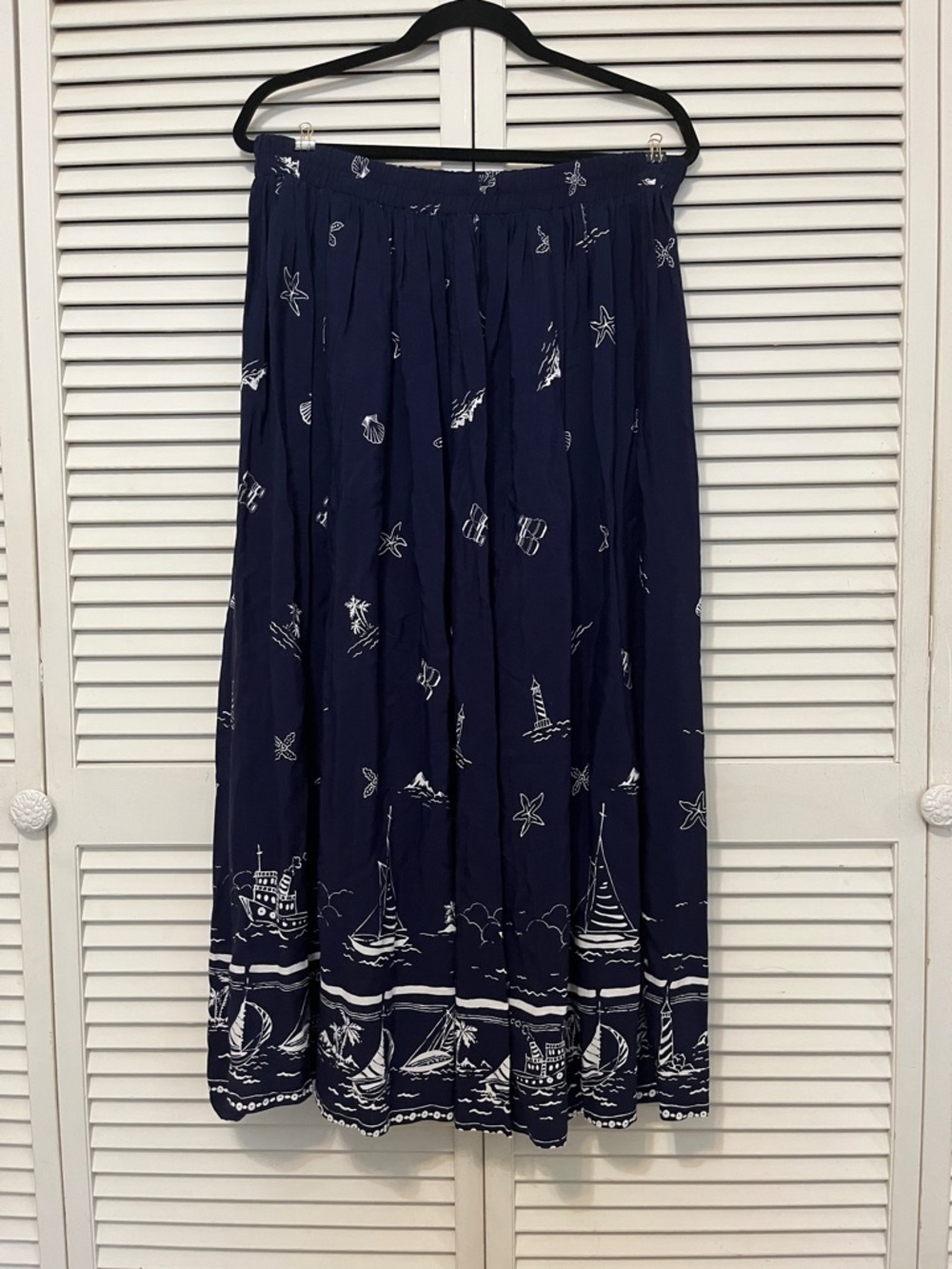 Navy Blue Maxi Skirt with Nautical Print